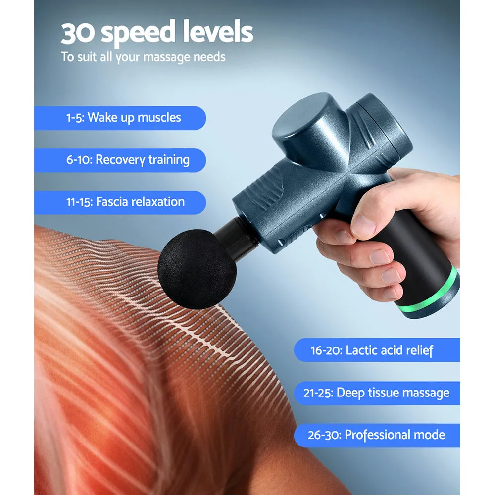 30 Speed Massage Gun | 4 Heads | Vibration Muscle Massager | Chargeable | Blue