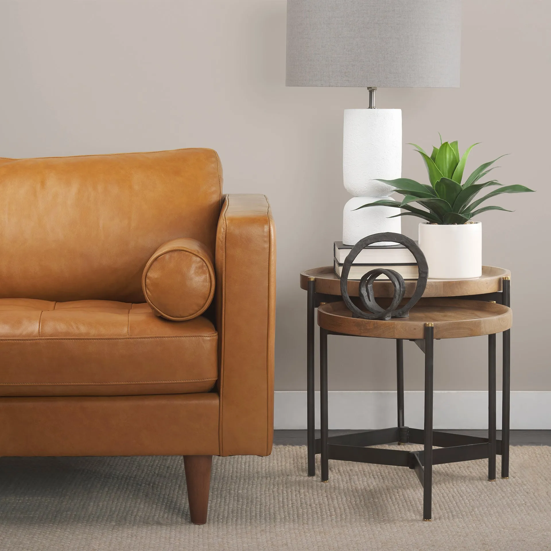 Arne Sofa Sectional in Tan Leather | Left Chaise