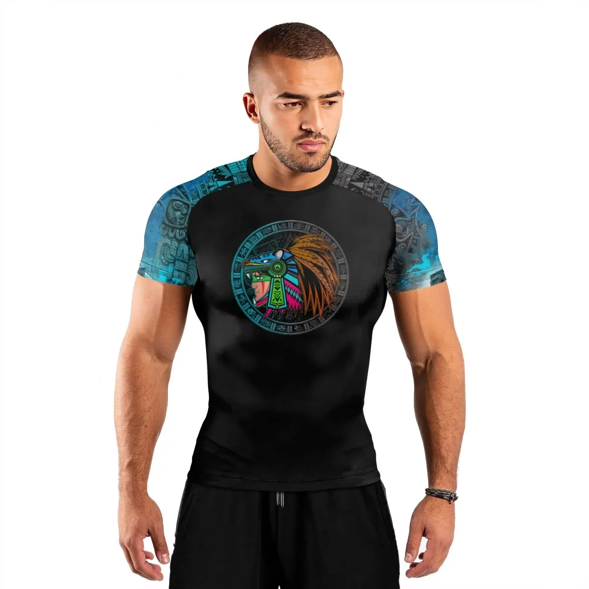 Aztec Jaguar Warrior Men's Short Sleeve Rash Guard