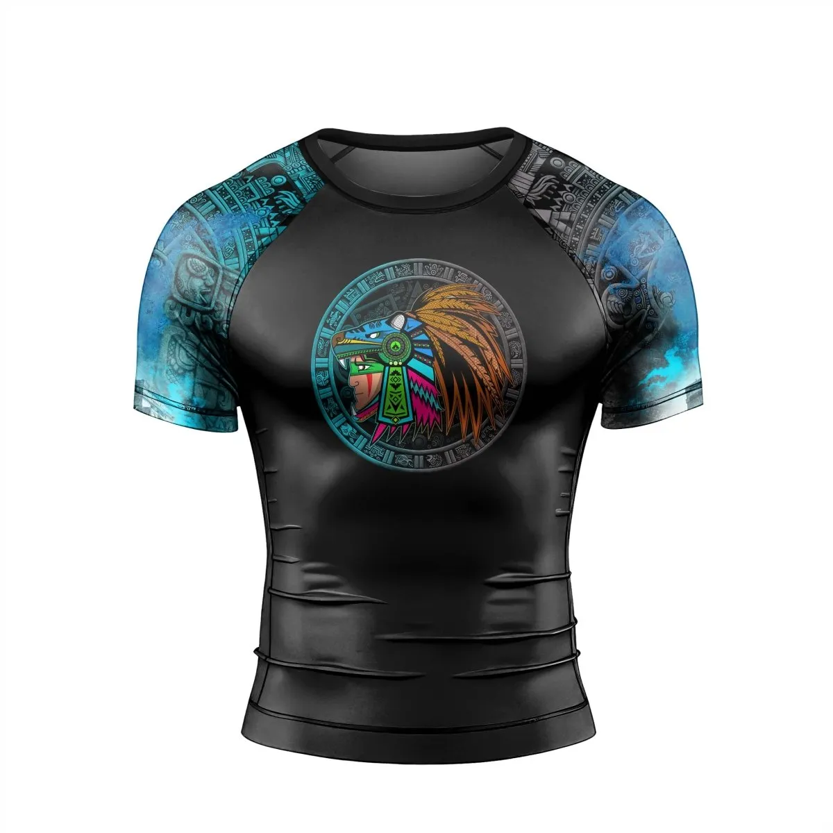 Aztec Jaguar Warrior Men's Short Sleeve Rash Guard