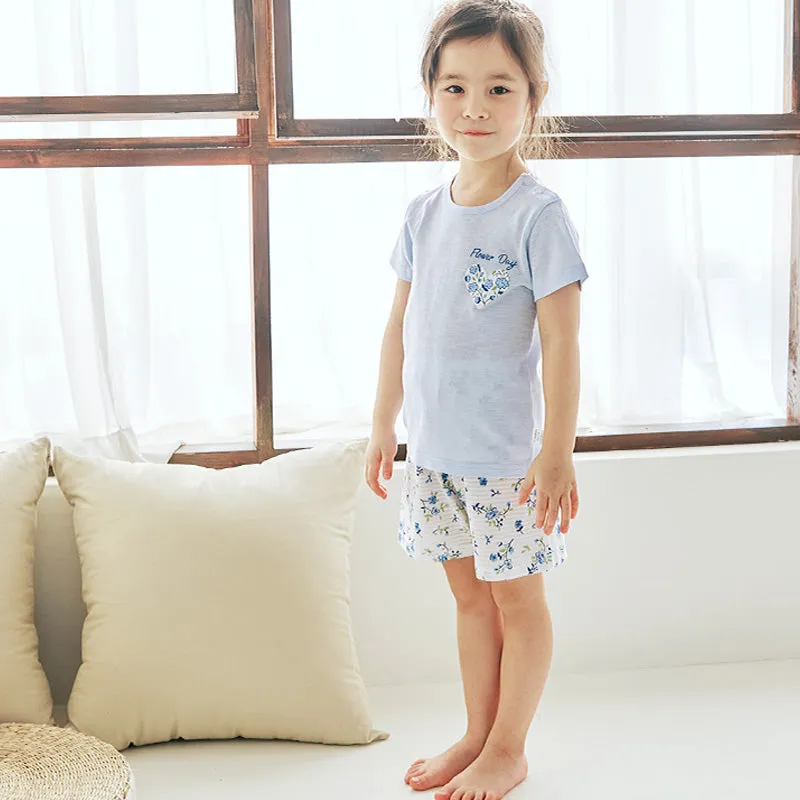 Blue Blooming Flower Short Sleeves Set 2407MK14