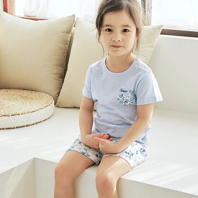 Blue Blooming Flower Short Sleeves Set 2407MK14
