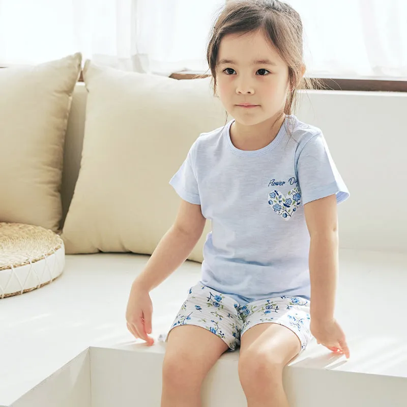 Blue Blooming Flower Short Sleeves Set 2407MK14
