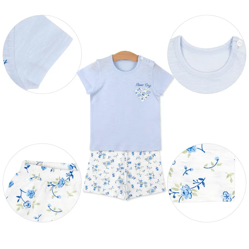 Blue Blooming Flower Short Sleeves Set 2407MK14