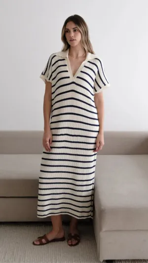 Erin Knit Dress-Ecru/Navy Stripe