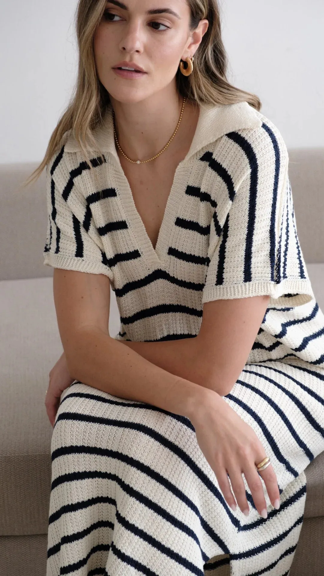 Erin Knit Dress-Ecru/Navy Stripe
