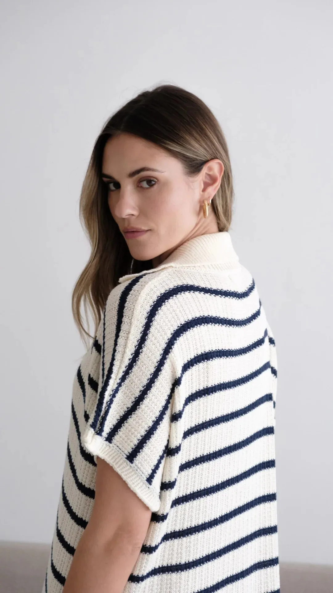 Erin Knit Dress-Ecru/Navy Stripe