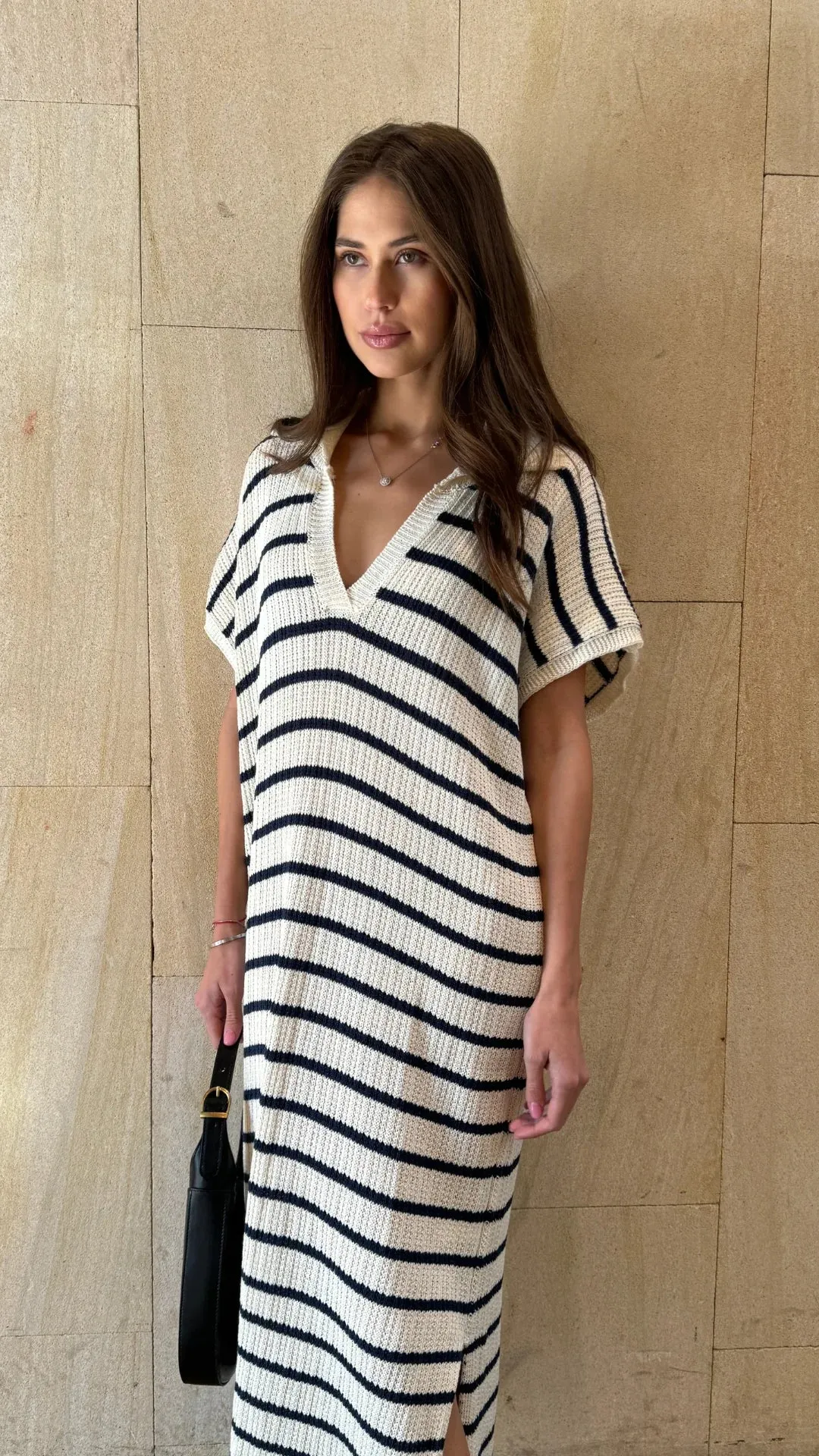 Erin Knit Dress-Ecru/Navy Stripe