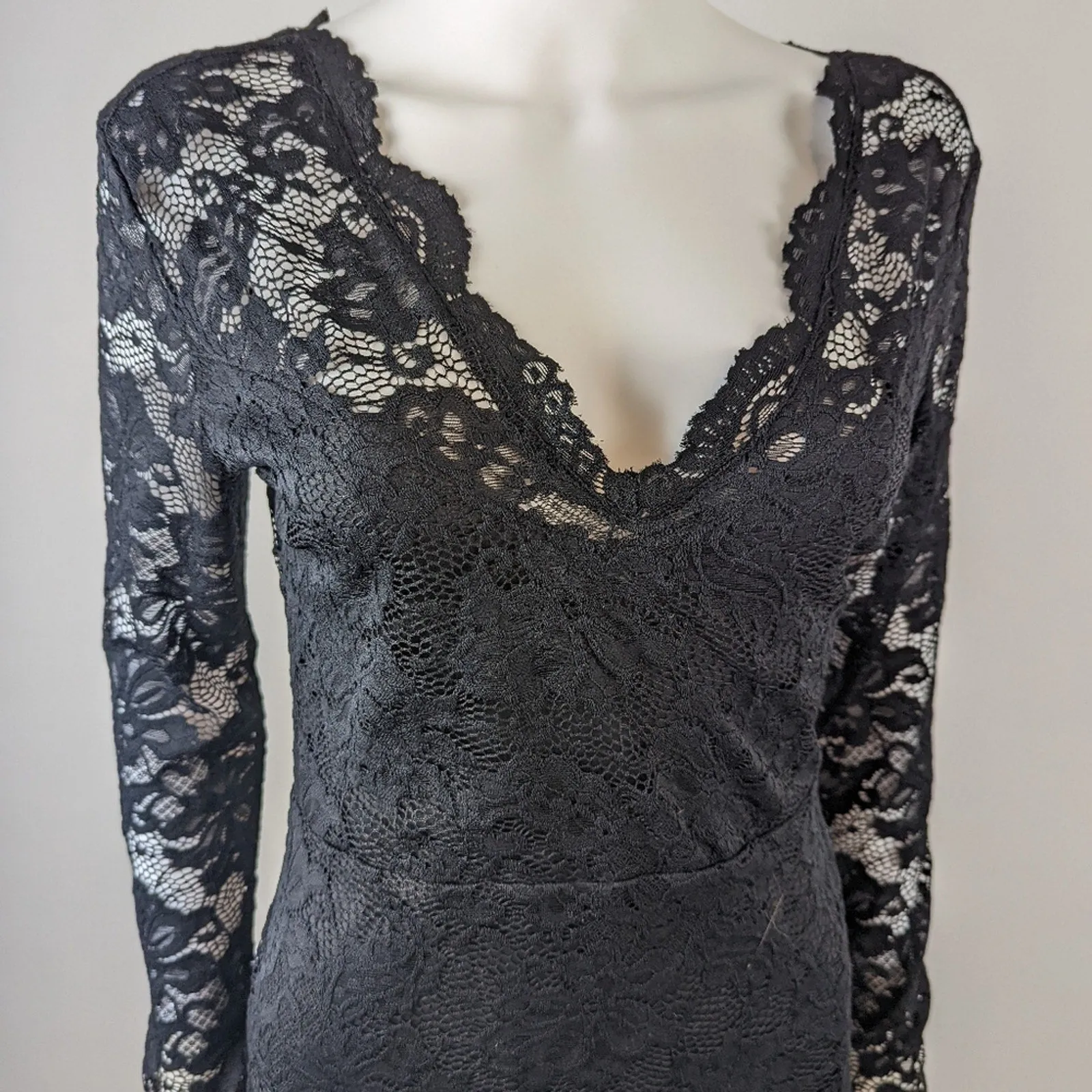 H & M Black Lace Body Con Dress 8