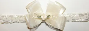 Ivory Organza Bow Lace Headband