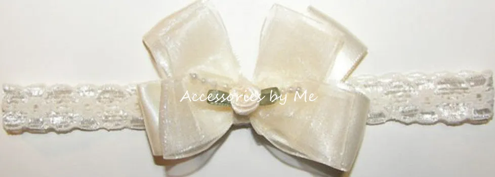 Ivory Organza Bow Lace Headband
