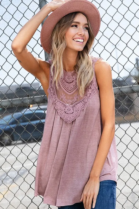 Lace Gypsy Tank in Taupe