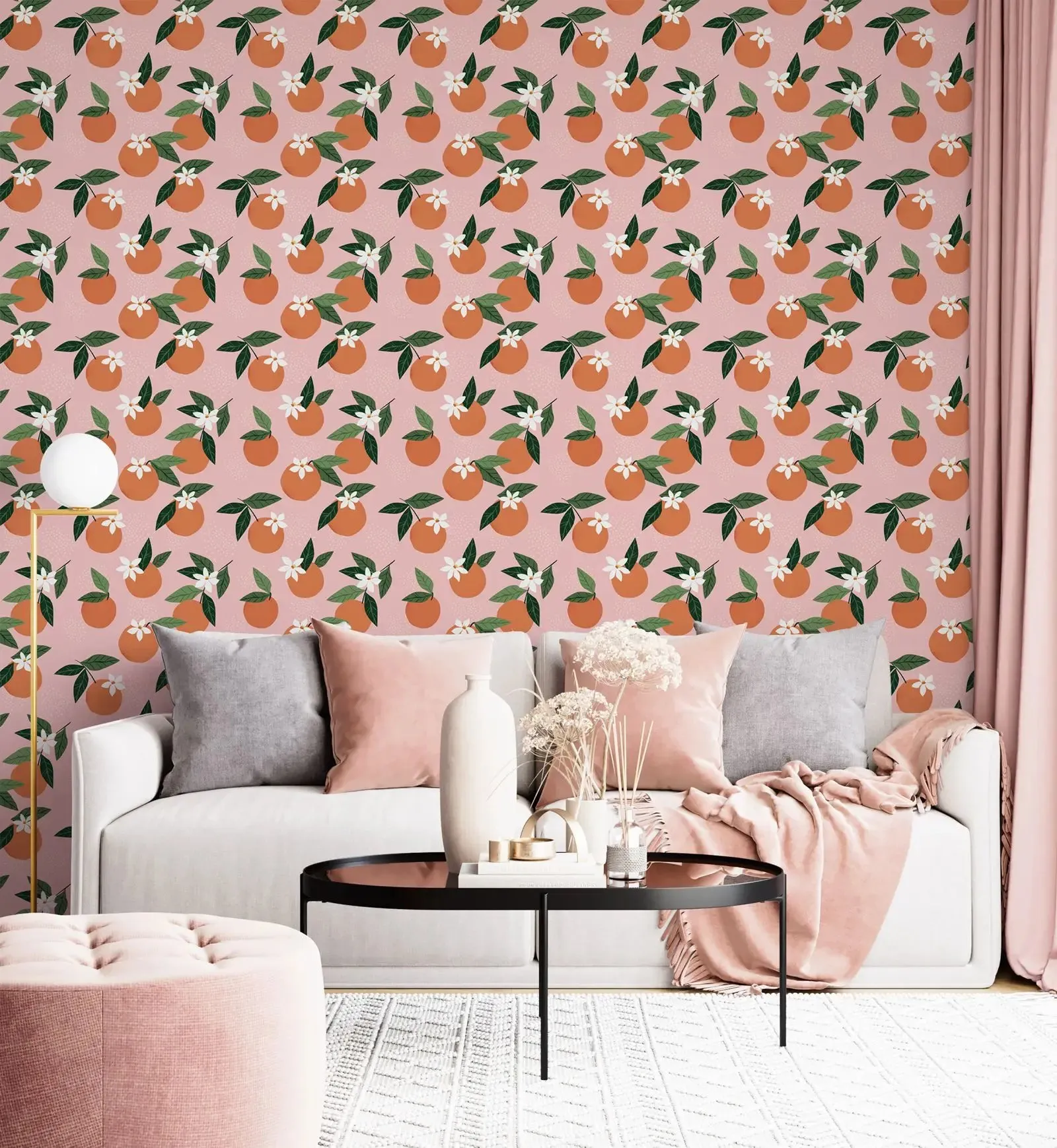Oranges on Pink Wallpaper