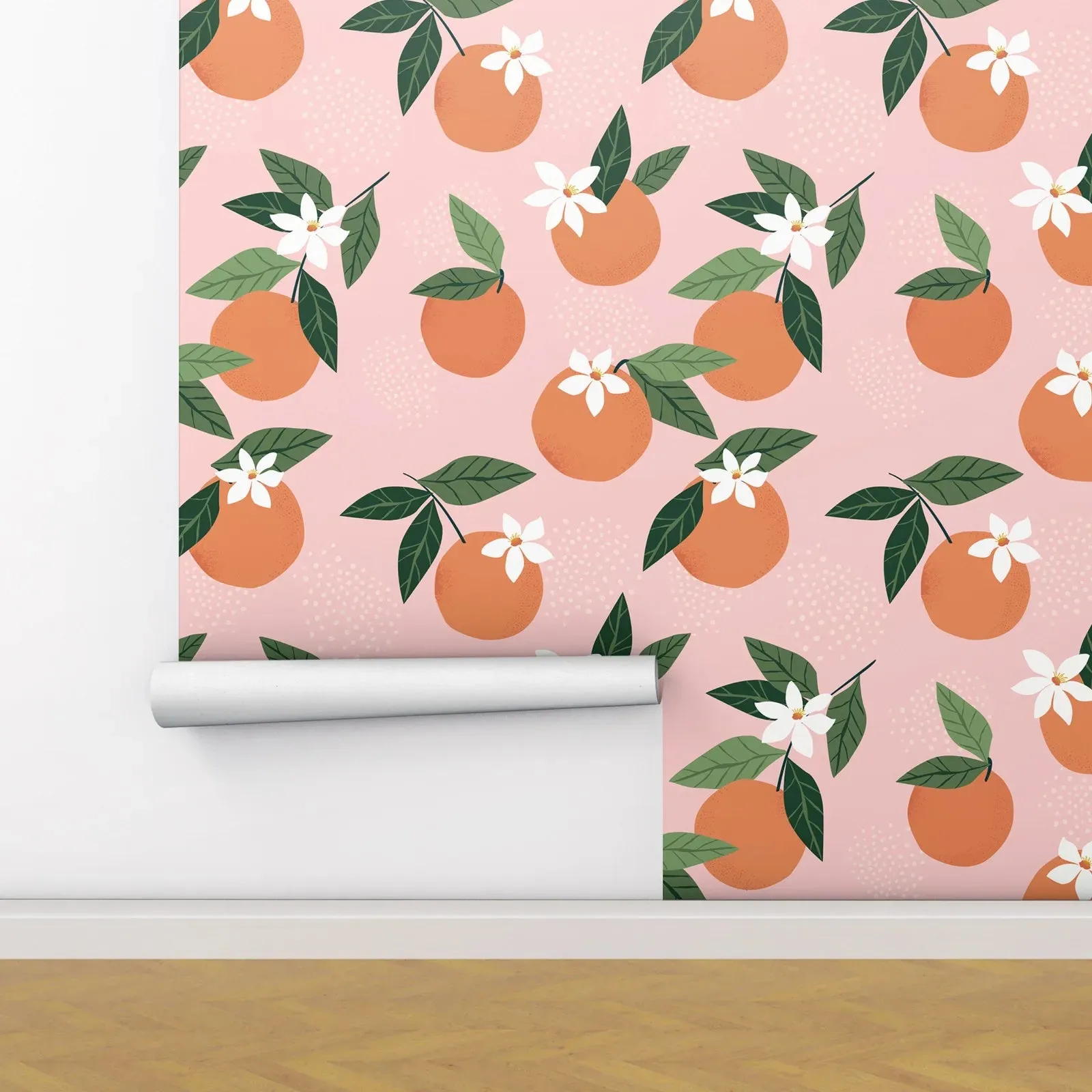 Oranges on Pink Wallpaper