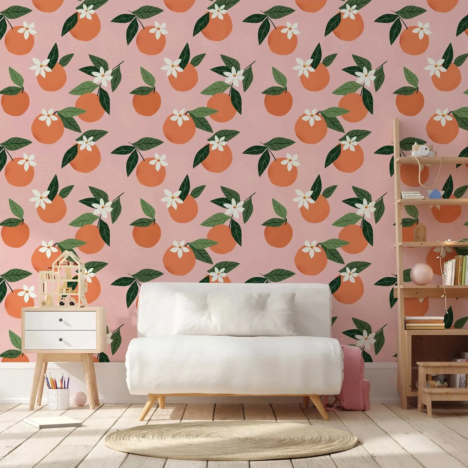 Oranges on Pink Wallpaper