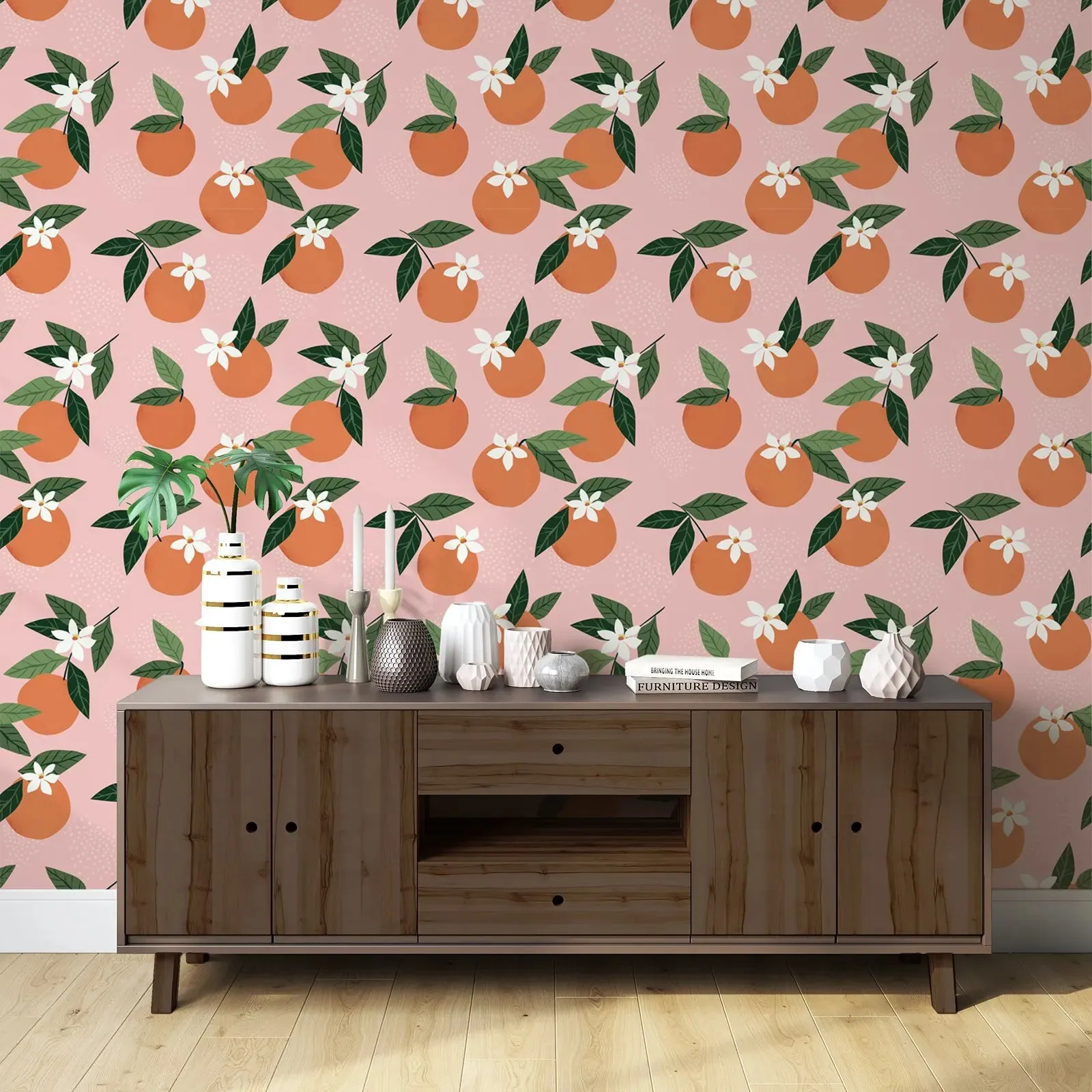 Oranges on Pink Wallpaper