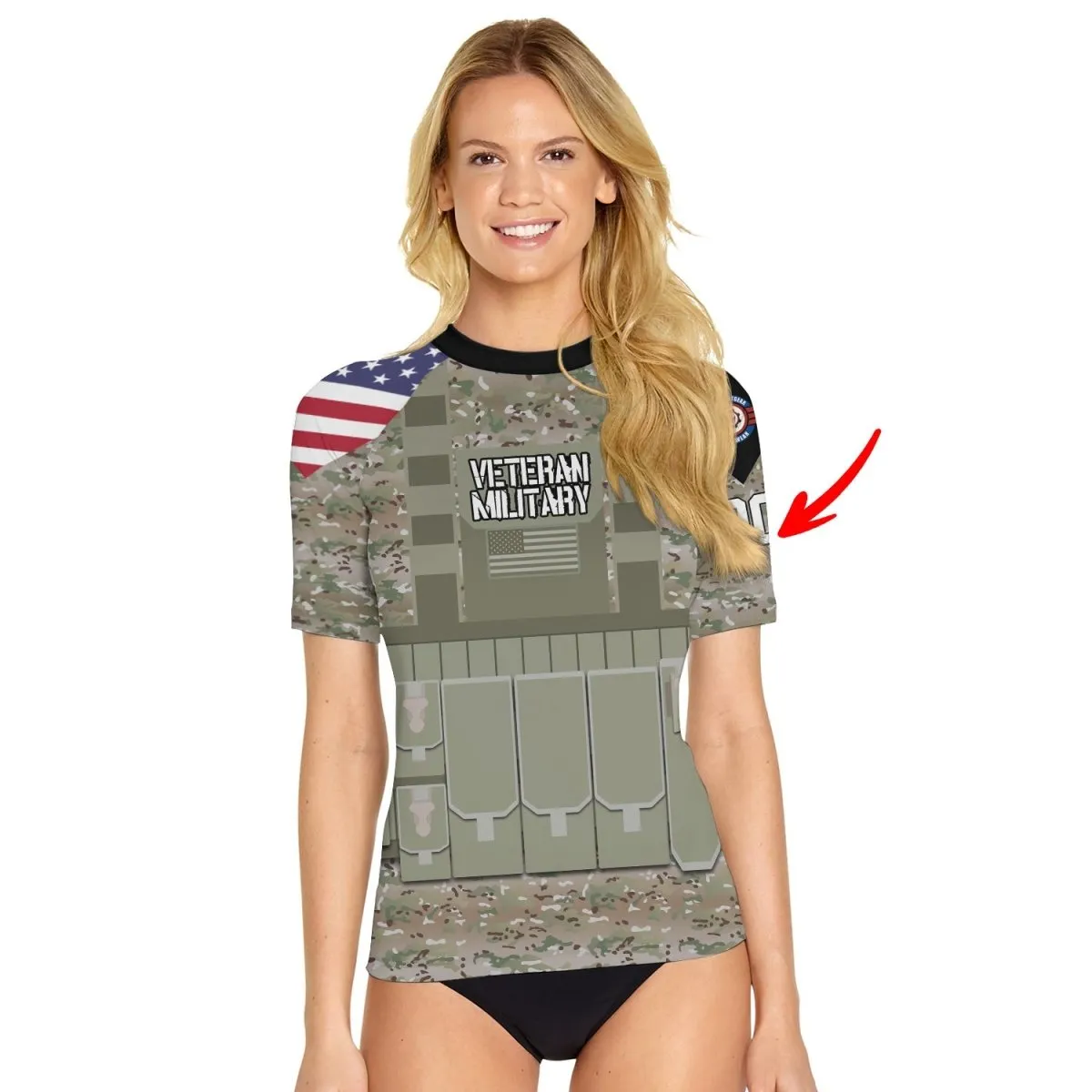 Personalized USA Army Veteran Military Women's Short Sleeve Rash Guard