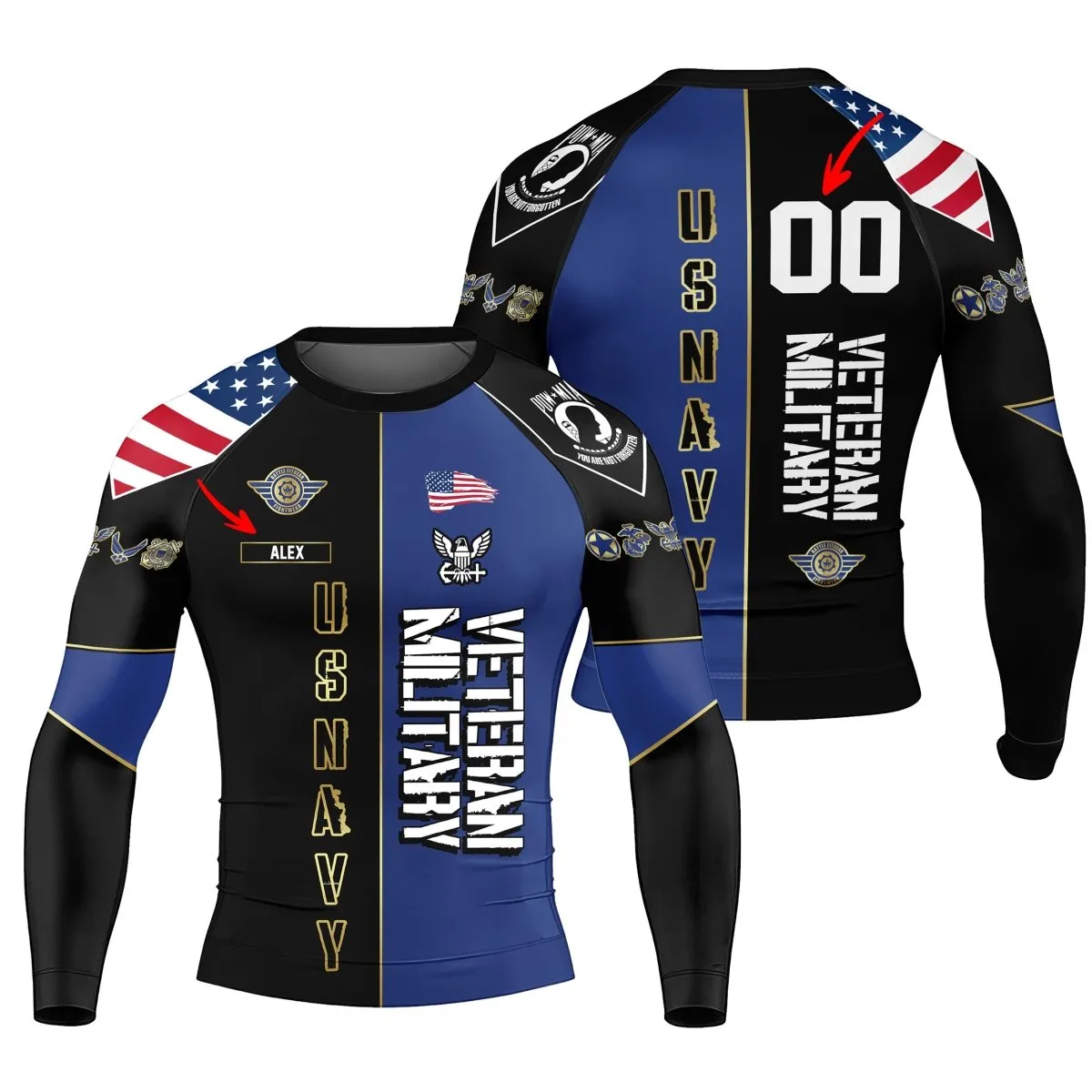 Personalized Veteran Military USNAVY Men's Long Sleeve Rash Guard