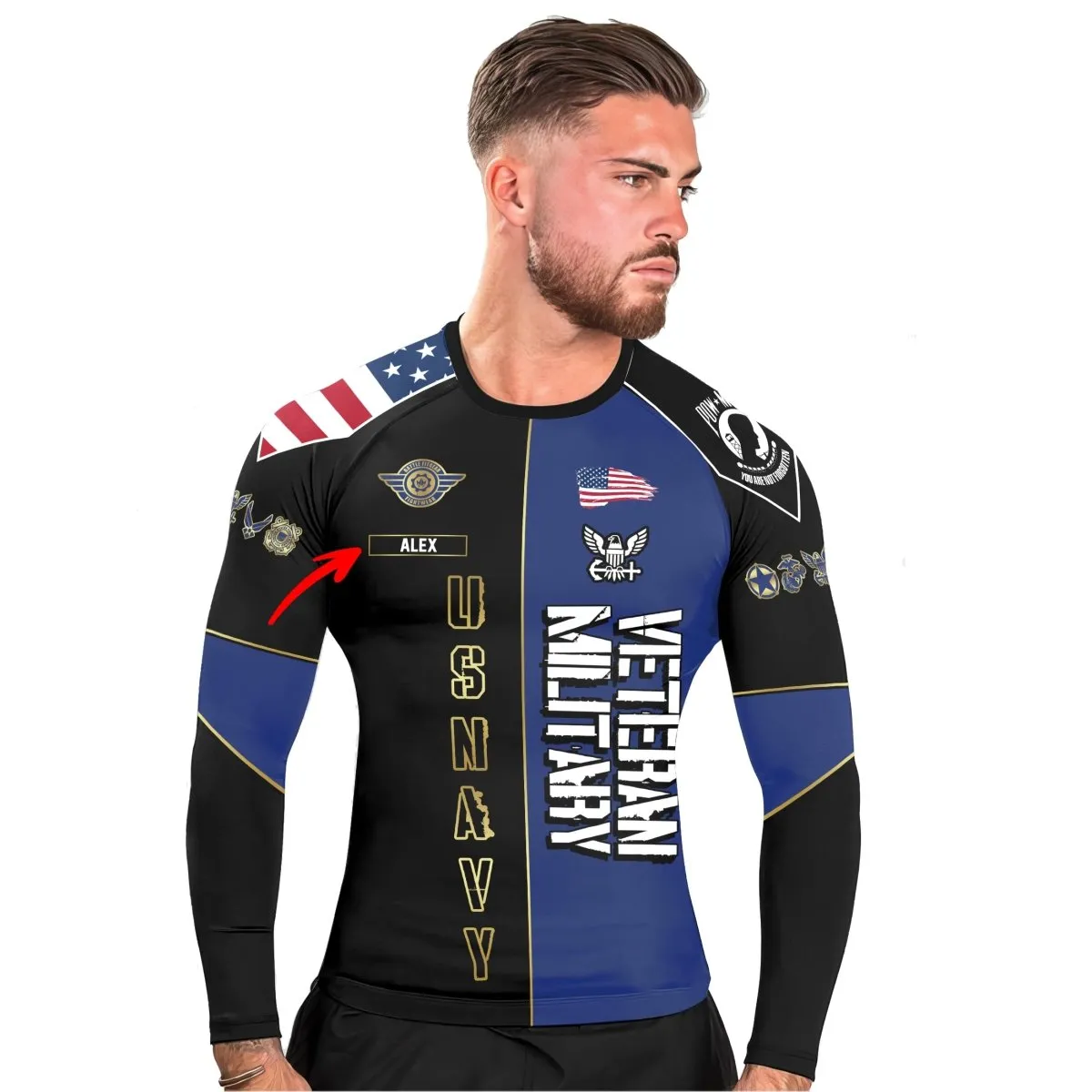 Personalized Veteran Military USNAVY Men's Long Sleeve Rash Guard