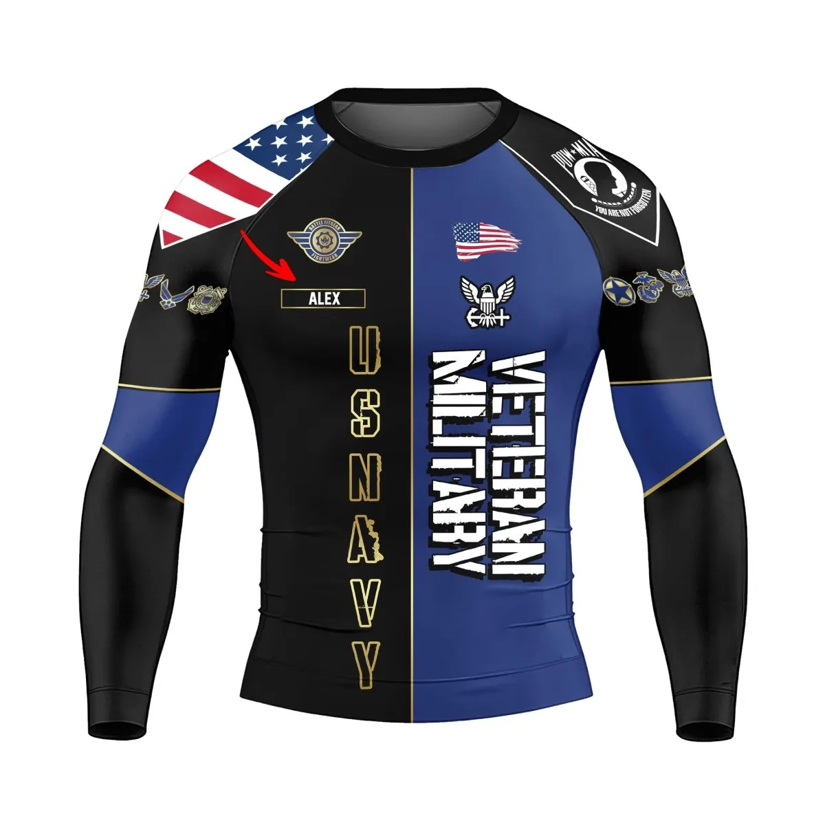 Personalized Veteran Military USNAVY Men's Long Sleeve Rash Guard