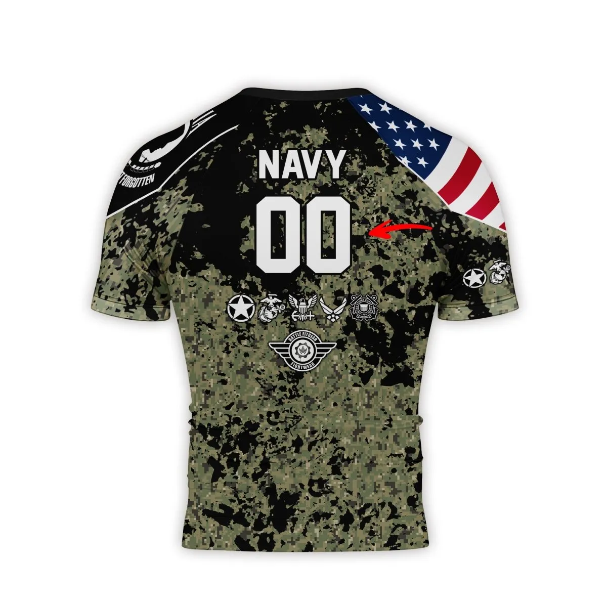 Personalized Veteran Navy Camouflage Men's Short Sleeve Rash Guard