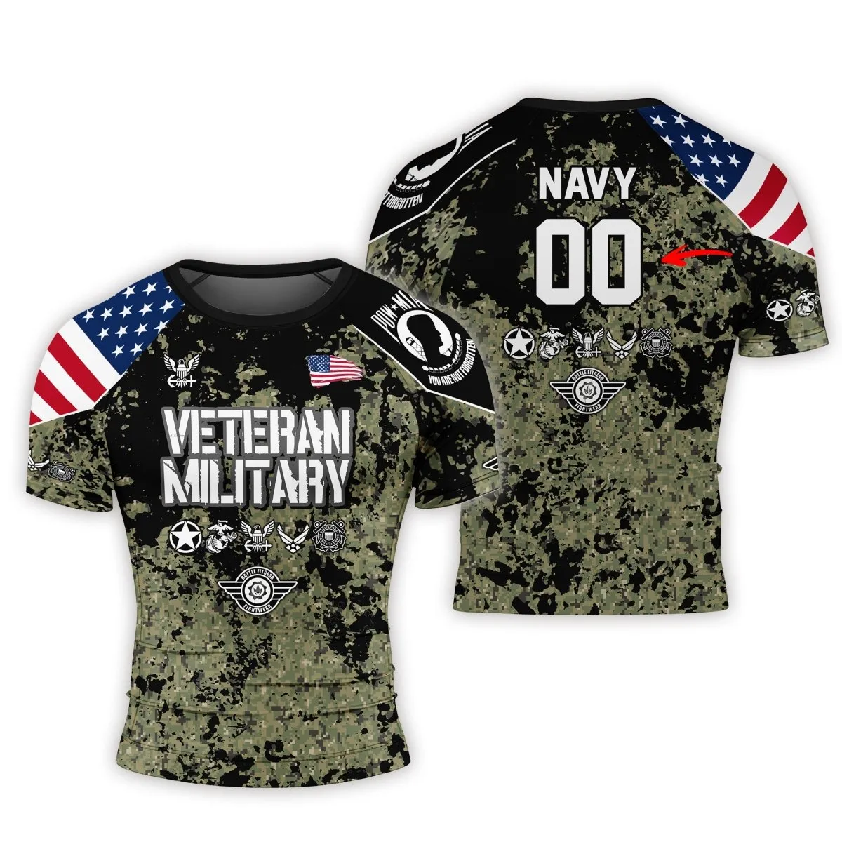 Personalized Veteran Navy Camouflage Men's Short Sleeve Rash Guard