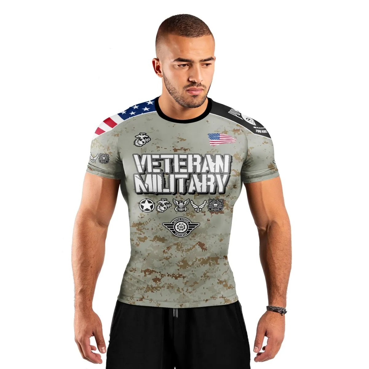 Personalized Veteran USMC Uniform Men's Short Sleeve Rash Guard