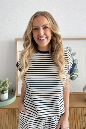 Short Sleeve Contrast Rib Striped Knit Top Short Sleeve Contrast Rib Striped Knit Top