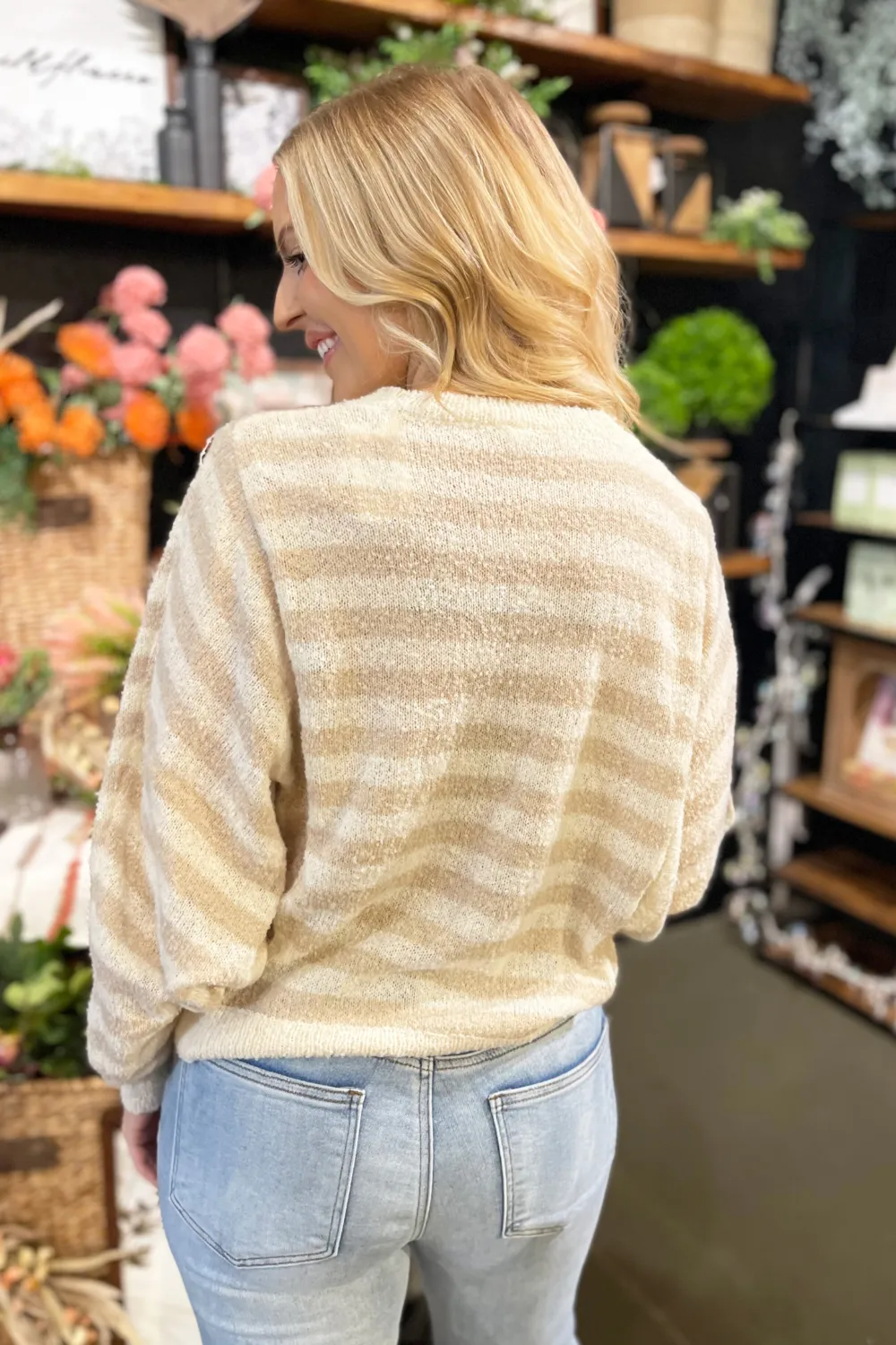 Striped Batwing Sleeve Sweater