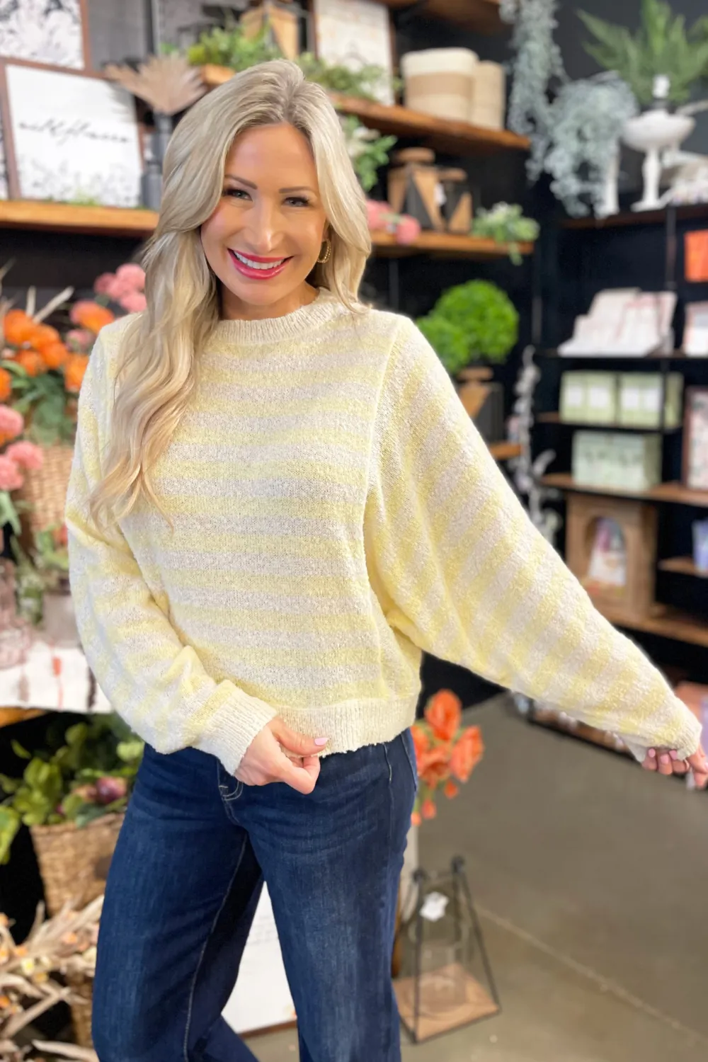 Striped Batwing Sleeve Sweater