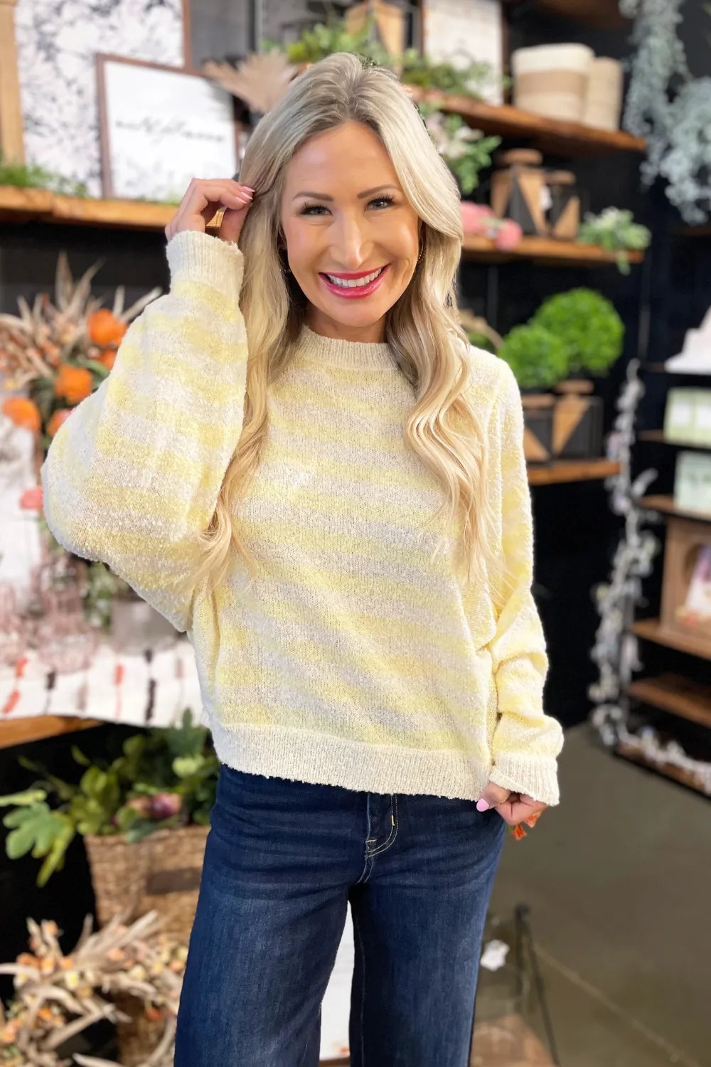 Striped Batwing Sleeve Sweater